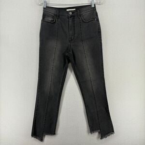 JOIE Jeans 26 High Waist Uneven Hem Stretch Frayed Cropped Skinny Denim Black